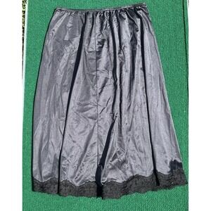 Vintage Greenco Maid Skirt Womens Large Black Nylon Lace Trim Half Slip 70s 80s